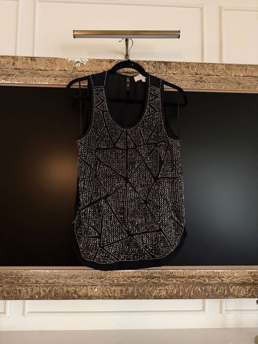 Olive & Oak Black Beaded Tank Top with Silver Accents